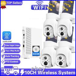 10CH WLAN Wireless Wifi NVR 4MP CCTV Solar Camera System Security Kit PIR Audio