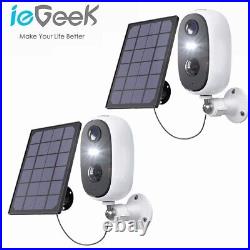 2PCS ieGeek Outdoor Solar Security Camera Wireless Home WiFi Battery CCTV System