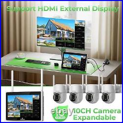 4MP PTZ Solar Wireless CCTV Security Camera System 10 LCD Monitor 2 Way Audio