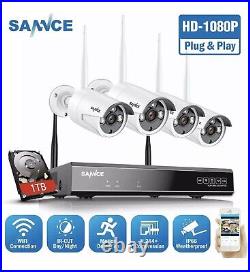 SANNCE WLAN Wireless Wifi 8CH NVR 1080P CCTV Camera System Security Kit IR 2TB