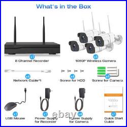 Wireless Security CCTV System 8CH NVR + 4x1080P Night Vision Camera Home Outdoor