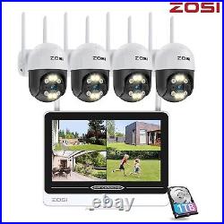 ZOSI 3MP PTZ Wireless CCTV Security Camera System 12.5 LCD Monitor 2 Way Audio