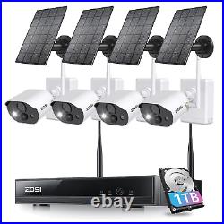 ZOSI 3MP Solar CCTV Security Camera System Battery Wireless 2-Way Audio PIR 1TB